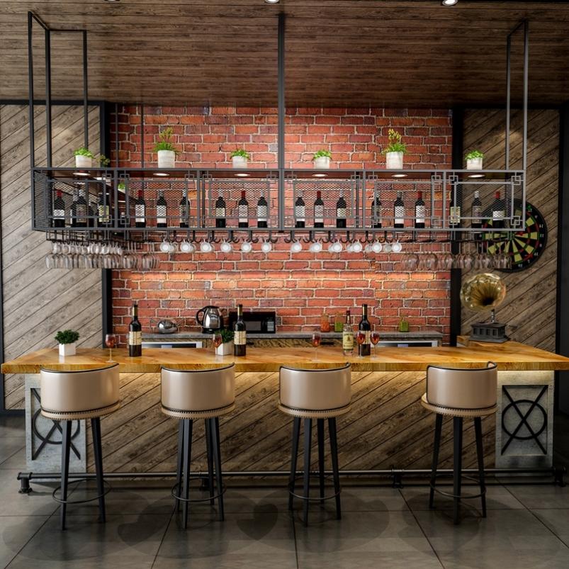 工业风铁艺酒架吧台悬挂酒柜吊架酒吧餐厅倒挂红酒高脚杯吊柜定制