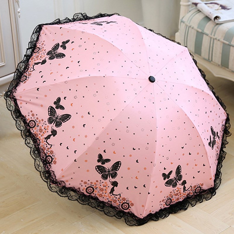 太阳伞女防晒防紫外线可爱蕾丝黑胶新款遮阳伞晴雨款雨伞