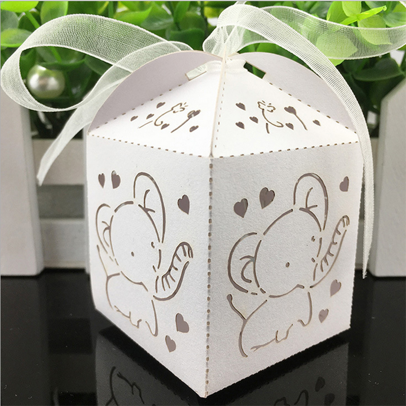 10pcs Laser Cut Elephant Hollow Carriage Favors Box Gifts Ca