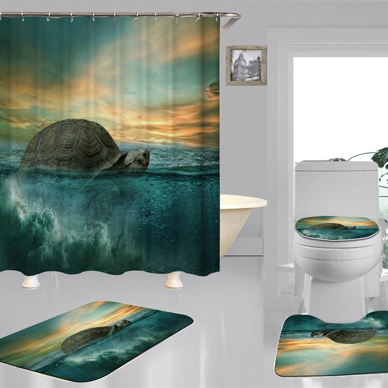 厂家海洋浴帘海豚挂海底婴儿游泳馆儿童房壁画数码印花3d浴室帘子