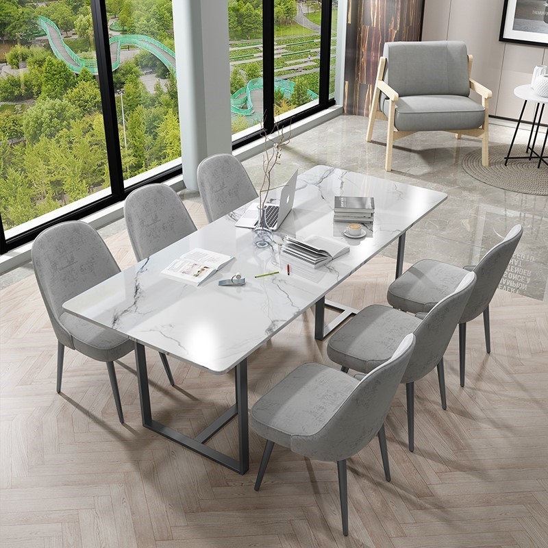北欧大理石会议桌椅简约现代岩板办公长桌工作台轻奢会客洽谈判桌