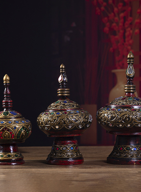 泰式金箔收纳盒家居饰品客厅玄关装饰东南亚工艺品摆件实木首饰盒