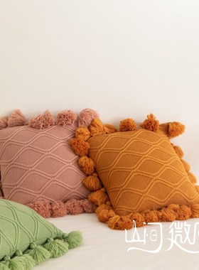 流苏抱枕黄色靠包摩洛哥风格抱枕ins北欧沙发靠垫民宿床头靠枕