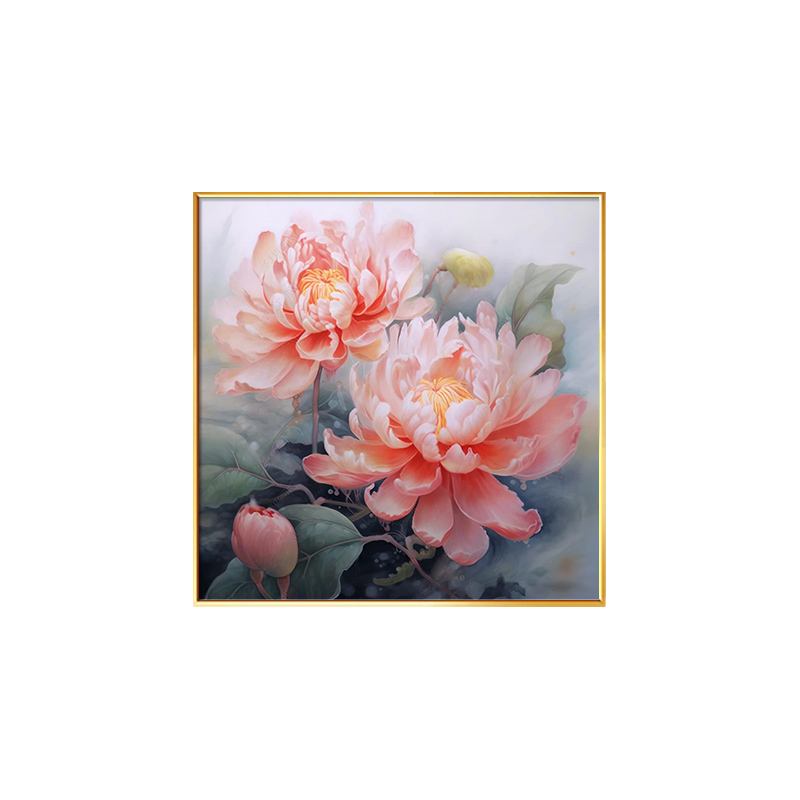 花开富贵玄关装饰画牡丹花进门入户挂画大芬油画村纯手绘餐厅壁画图片
