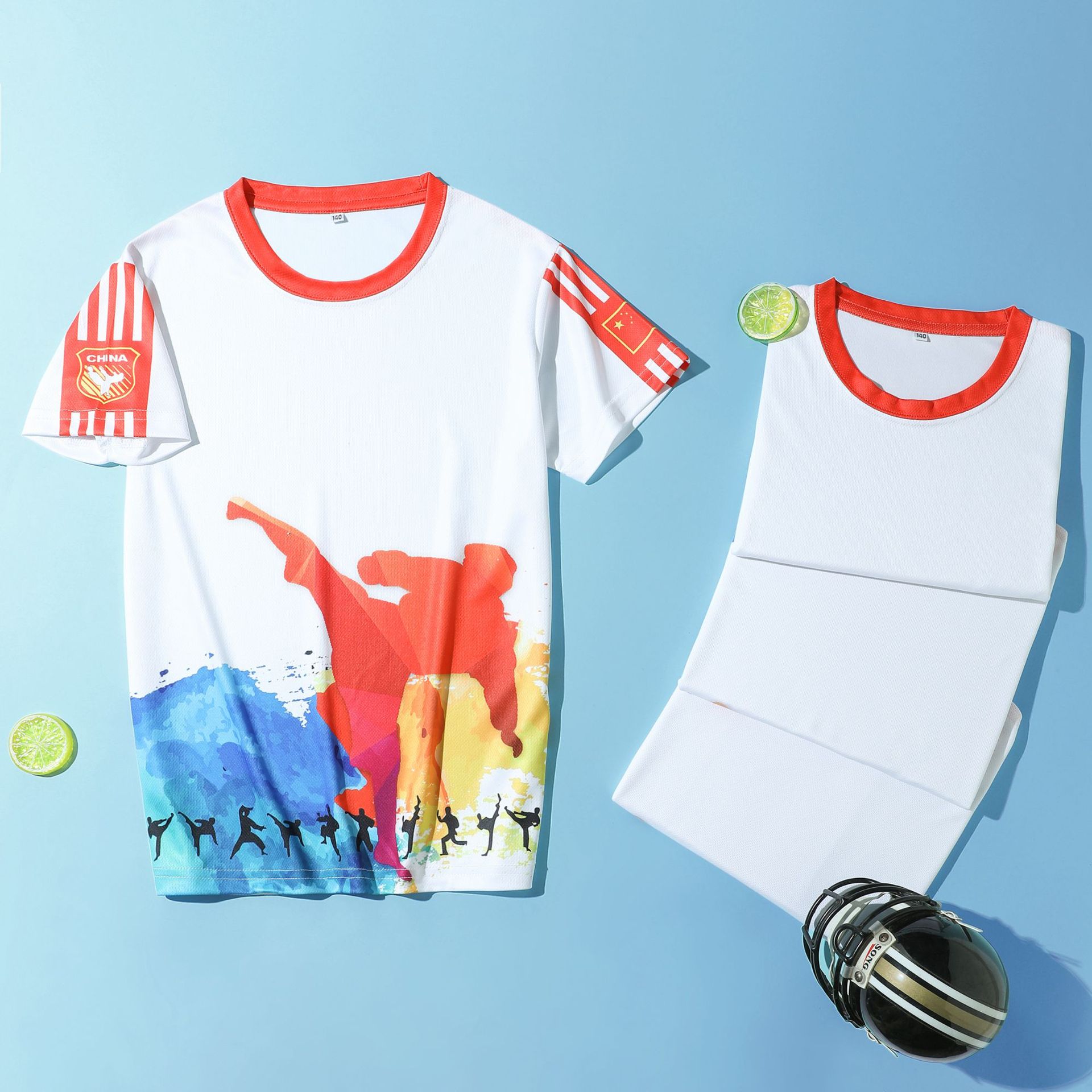 儿童亲子装数码印花鸟眼布速干t恤夏季透气跆拳道训练服印制