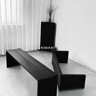 2026黑色餐桌实木长凳换鞋条凳中古风客厅卧室床尾家用长板凳免安