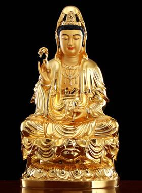 台湾纯铜鎏金观音菩萨佛像家拜观音饰品铜像佛寺客厅坐禅观音