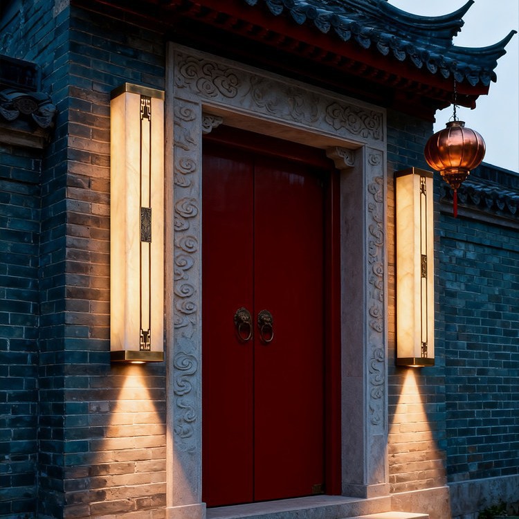 新中式户外云石长条壁灯