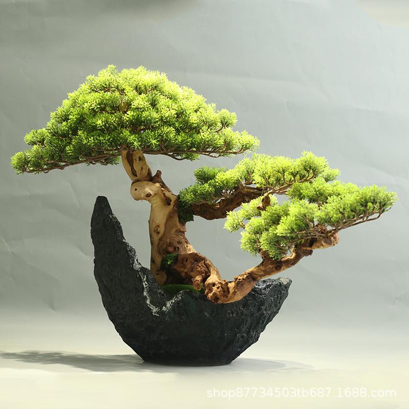 新中客式仿真迎松IS客盆景办公室绿植厅酒店玄关汉松落罗地装饰摆