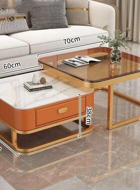 方形茶几客厅家柜小户型现用代亮岩板61602轻奢网红玻面璃茶几电