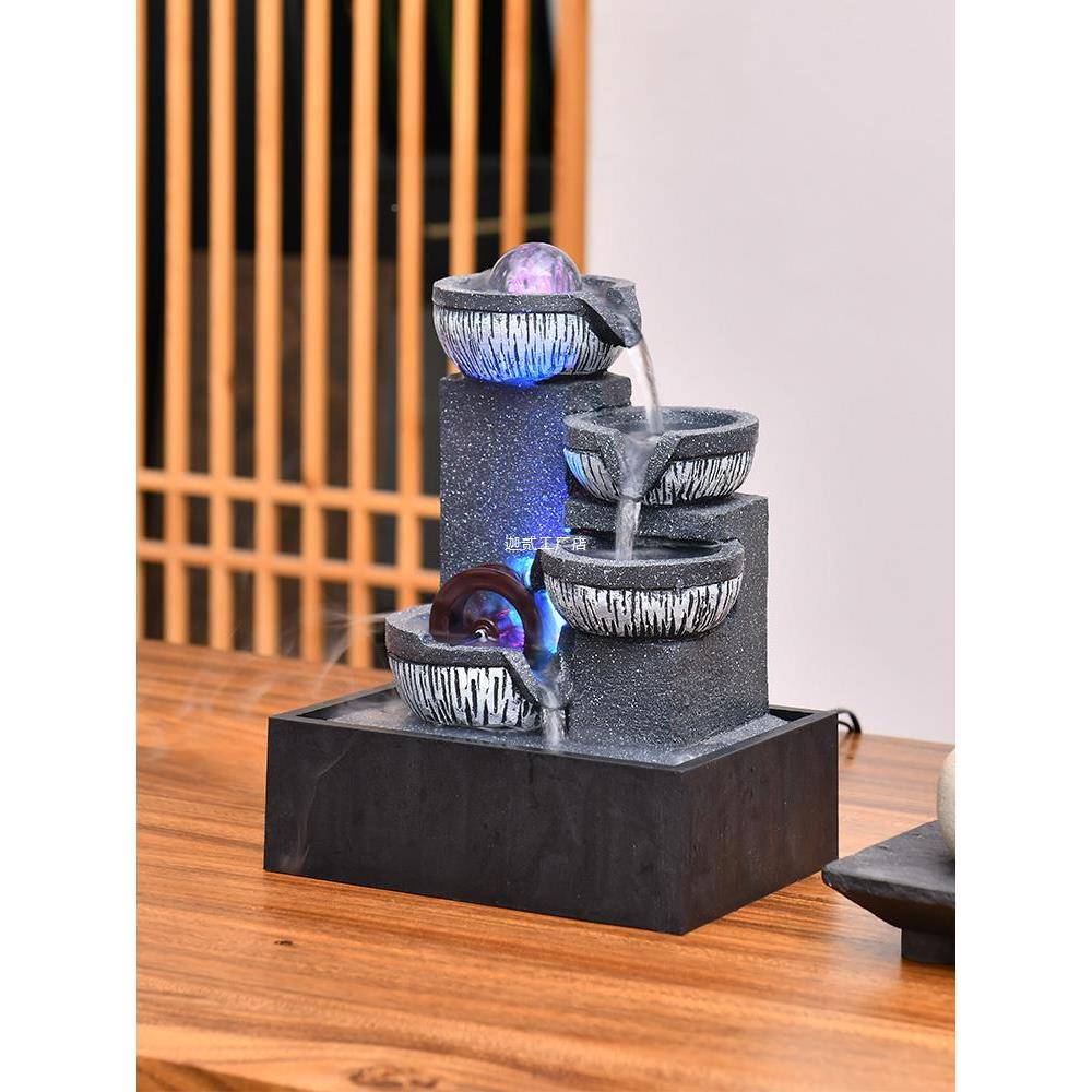 桌面循流水摆件环生财风轮水车来茶台无品牌/小型喷水泉时运转招