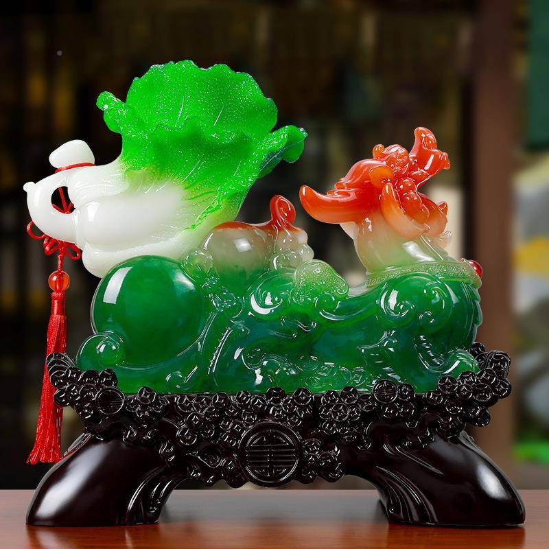 玉貔貅拉白菜大号工艺品皮丘7256726招财聚财纳福办公墨室老桌板