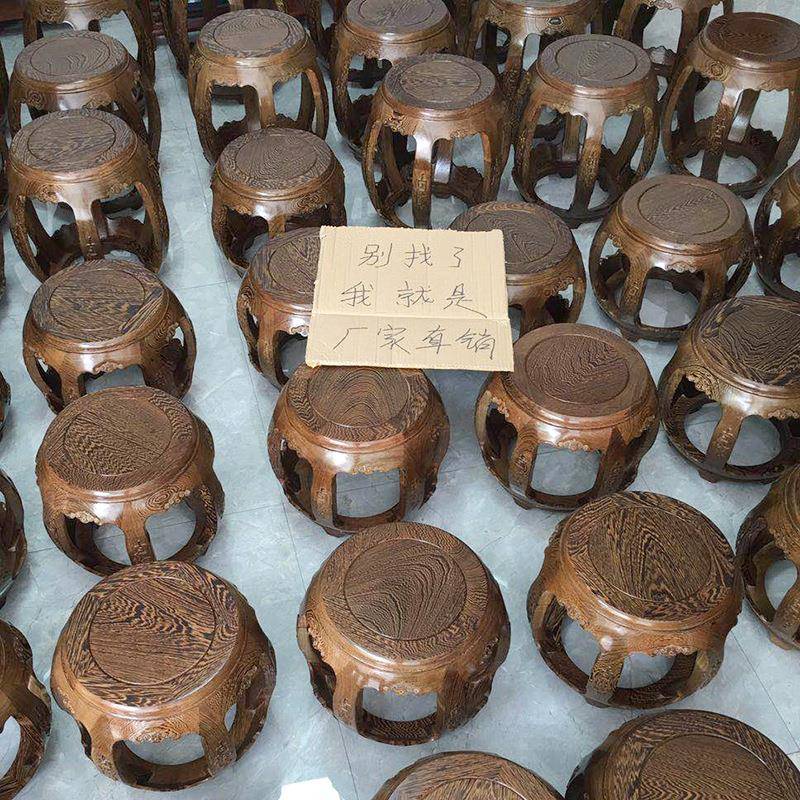 鼓凳古中式实木圆凳仿鸡翅木鼓墩梨坐墩古筝客厅茶几凳YOC矮花凳