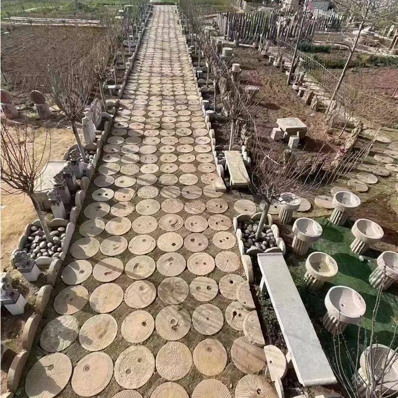 农村老磨盘石旧老石器天然老CN石板石磙广石磨片场铺路石庭院老磨