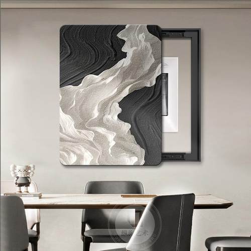 抽白电箱装饰画DLF现表代简约肌理砂岩免打孔象遮挡竖版黑配电箱