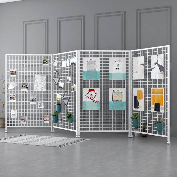 网格展示架铁艺可移动折叠隔断校园展会画展饰品店幼儿园作品网架