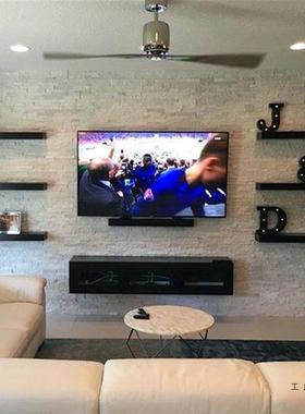 BUM墙上置架示一字隔板现代简实木物展架原木厨房黑色约收纳储物