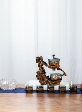 仙公120031_S女散花自动茶具懒灰色玻璃人功套装家用办室会客创意