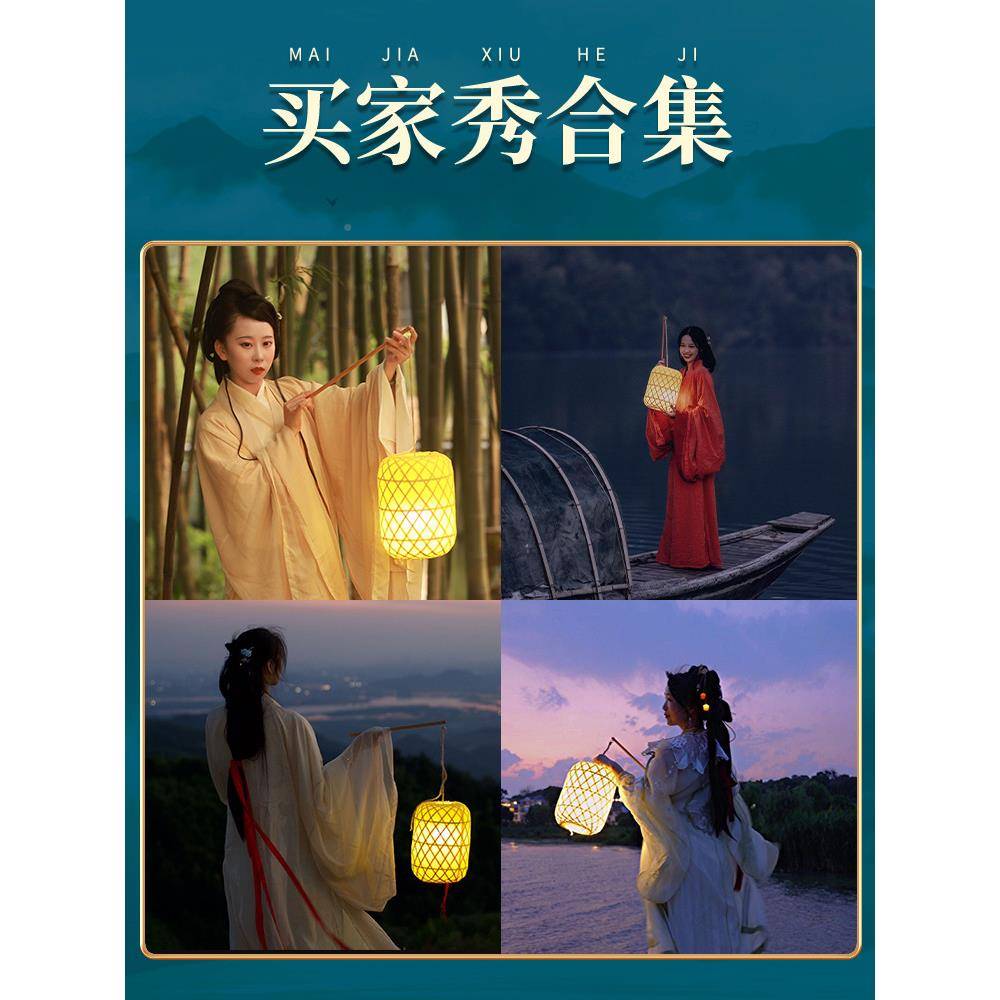 竹编灯笼手提汉服家乡月竹拍照道具中式冬瓜形JTX舞发光古蹈风灯