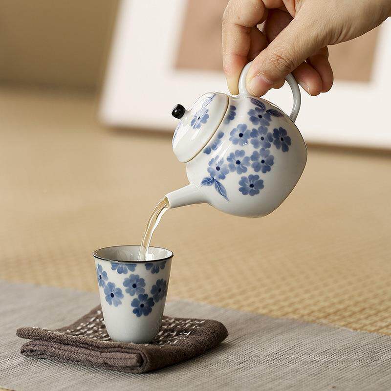 草VPT木灰绘海棠花小品壶陶瓷家用功夫泡手壶中式复古小号壶茶单