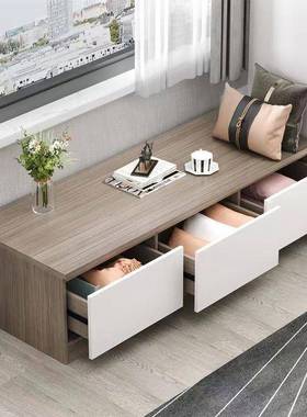 ?飘窗柜地柜室窗台收纳置地柜定52878制可卧坐矮物柜家用落式阳台