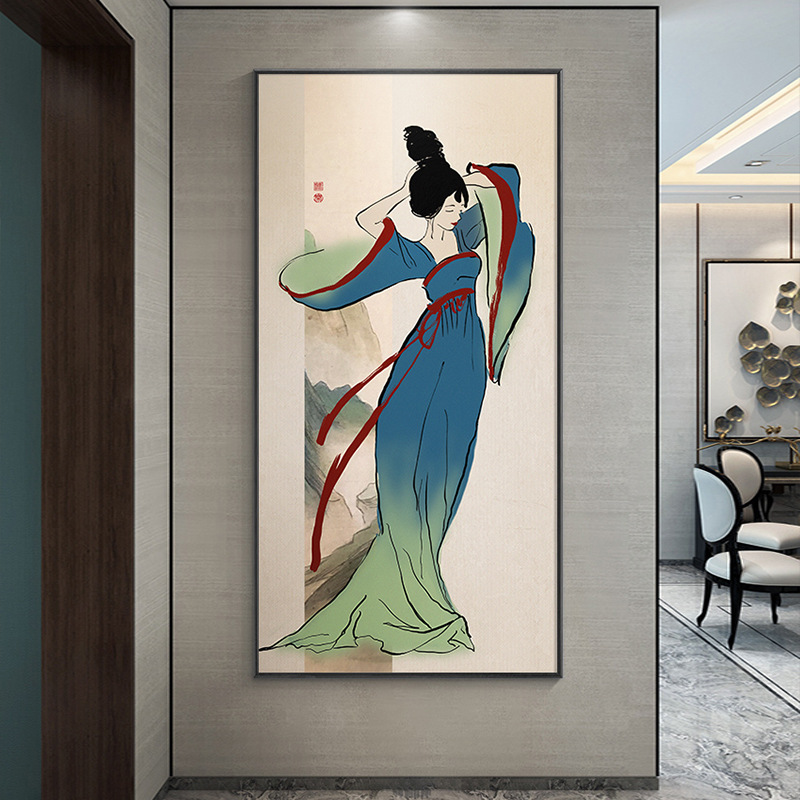 春晚只此青绿玄关装饰画新中式走廊人物竖版挂画国风茶室进门壁画图片