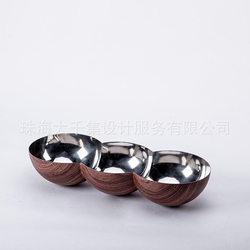 直筒层塔烛样板间楼处桌VQD面木纹理售不壶锈钢创意水果盘金属摆