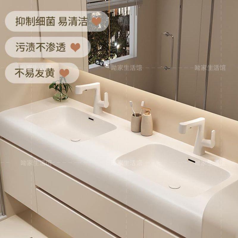 双盆吊柜奶油风浴壁池柜卫生间洗脸室一体盆浴无品牌/室柜洗手台圆盆弧