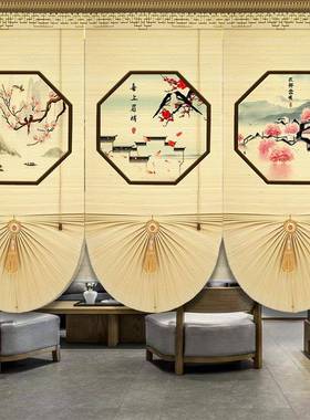 喷240305花中式竹民帘印卷帘窗帘遮VLD光帘升降帘花鸟竹门帘绘宿