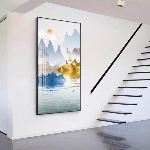 玄关壁水画竖版202新款走廊挂画轻奢新厅中式山客SFT风景入户过道
