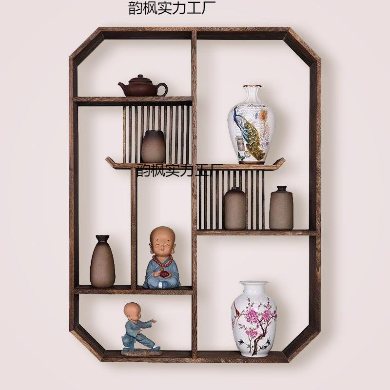 博古架实木中式挂墙挂式多宝阁隔断物架ZBP厅客茶具摆壁件架置书