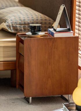 中古风实木储床室头柜卧柜移动家用收纳床71295边柜子小户型窄边