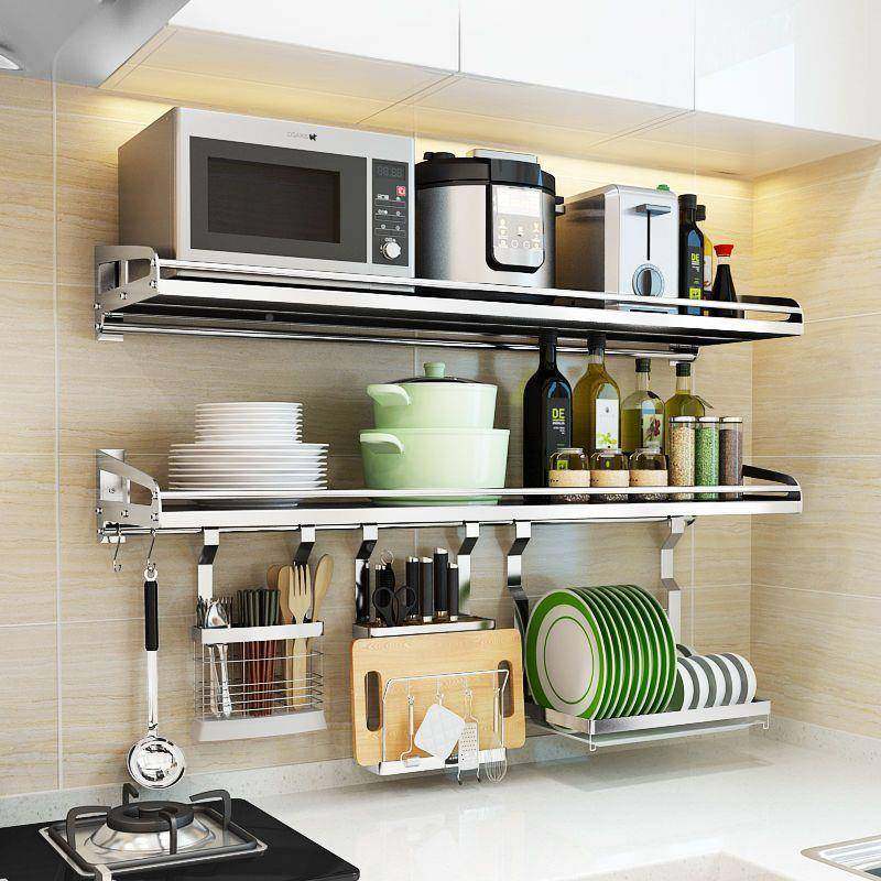 锈钢L-101898家用波厨置物架壁挂带护栏收纳架放调料微不炉电烤箱,厨房/烹饪用具,抹布架/厨房清洁收纳架,淘宝优惠券,粉丝福利购,淘宝优惠卷