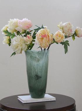现代绿色敞口渐变磁粉简玻璃花瓶电视柜餐BX7-24-0桌花鲜约百合中