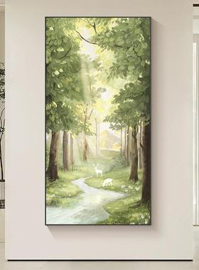 麋鹿玄关间装饰画竖版过挂画走廊道尽头SQ04011壁画油风奶空感森