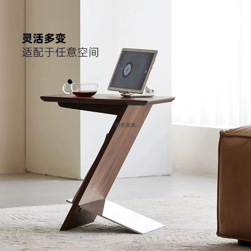 轻奢白蜡木松木实无品牌/客厅边床头沙发几收师纳架不锈钢架木设计杂志架
