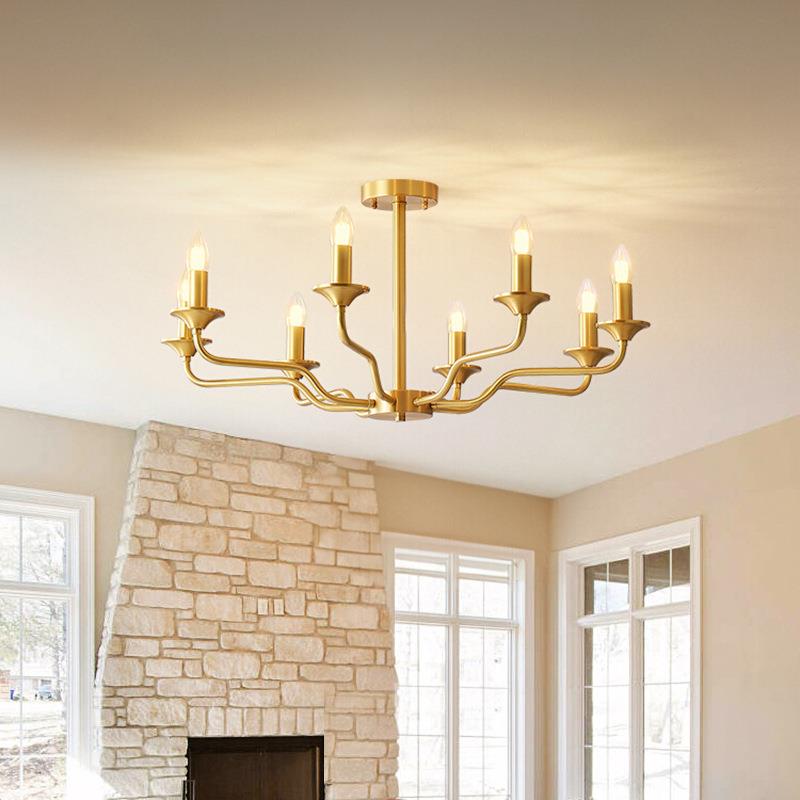 法式客厅吊灯卧室餐厅美式轻奢现代高端极简全铜复古蜡烛楼梯灯具