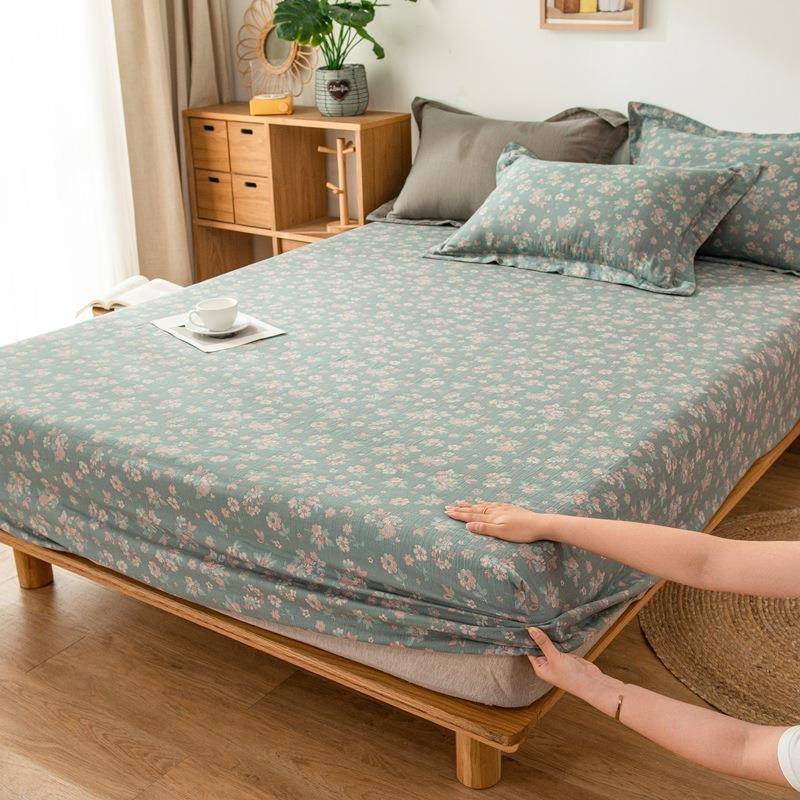 A类色织复古提花透气双层纱单品床笠全包席梦思床垫保护套