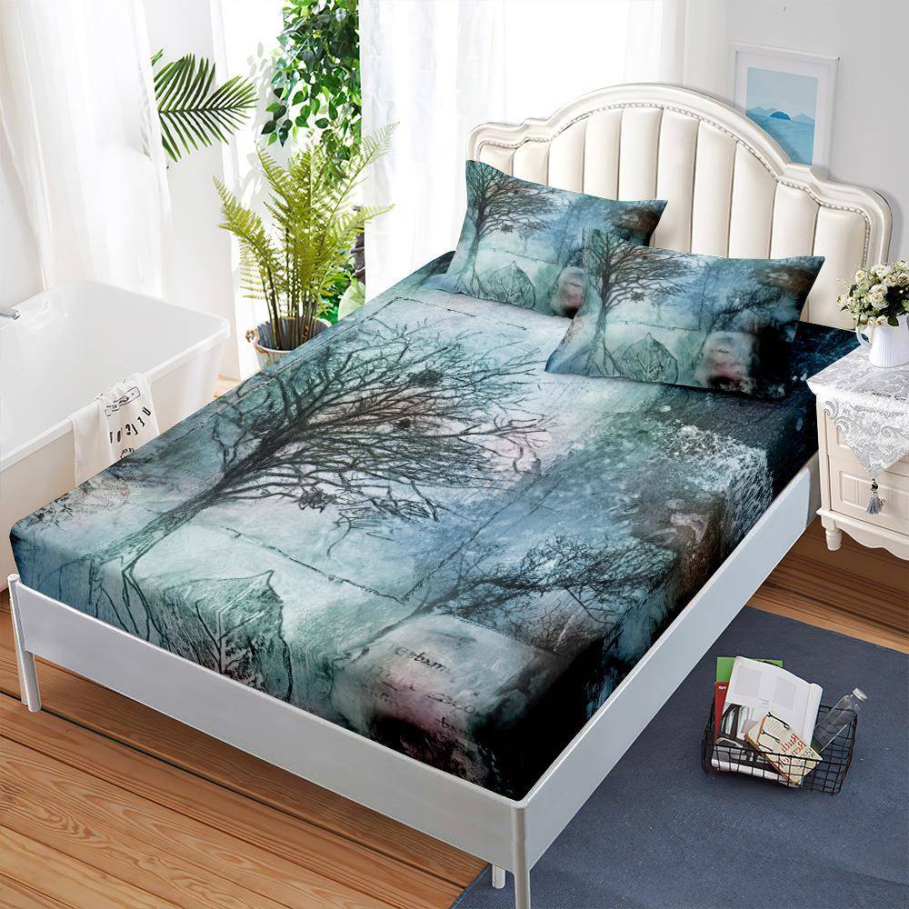 三件套床笠床罩复古条纹字母外贸床垫保护套全包围