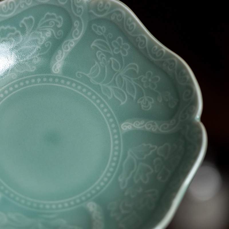汝窑干泡盘壶承汝瓷中式茶点盘果盆陶瓷坚果蝶高档茶道花口茶碟子