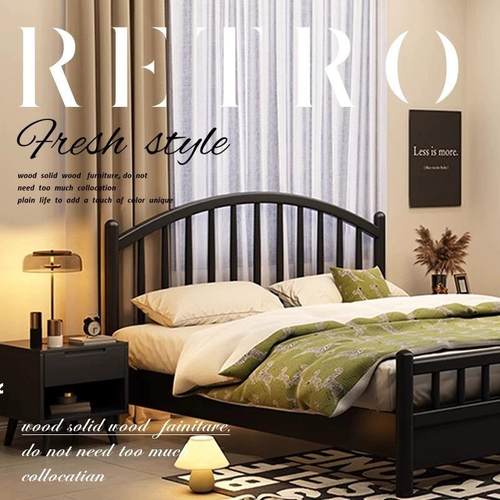 北欧黑色复古美式纯实木床1米35双人1.8米现代简约1.5m储物公主床