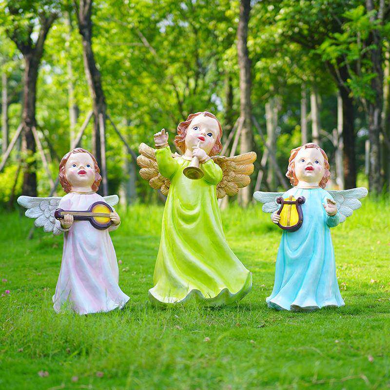 欧式复古天使摆件美式树脂石膏雕像雕塑小天使女孩落地装饰品道具