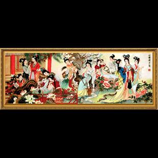 红楼十二金钗十字绣梦红楼群芳琴棋书画美女人物客厅挂画挂图大