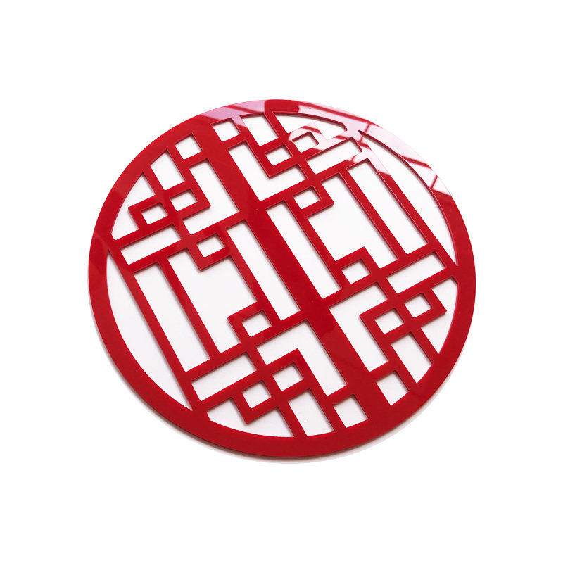 中式圆形客厅背景墙对角贴玻璃门福云窗花格装饰角花X贴亚克力墙