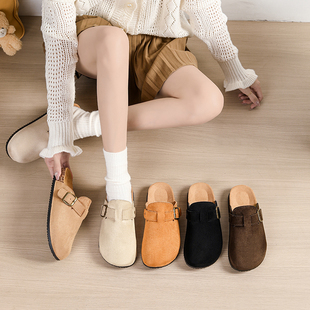 棉鞋 春秋外穿厚底增高一脚蹬懒人包头半拖鞋 女加绒2025新款 勃肯鞋