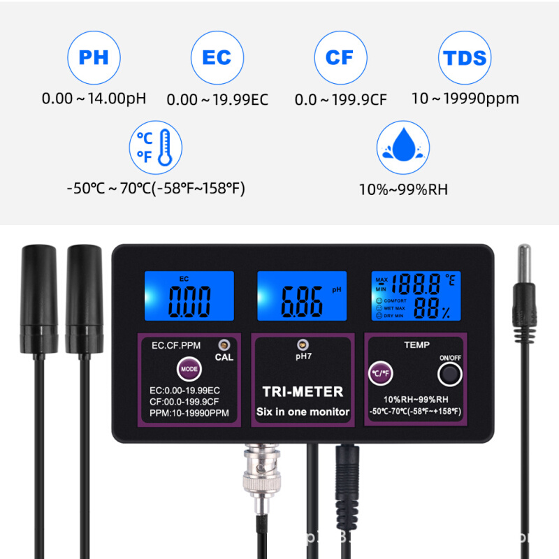 PH-217六合一在线水质监测仪器PH温度/EC/CF/RH/TDS水质仪鱼缸