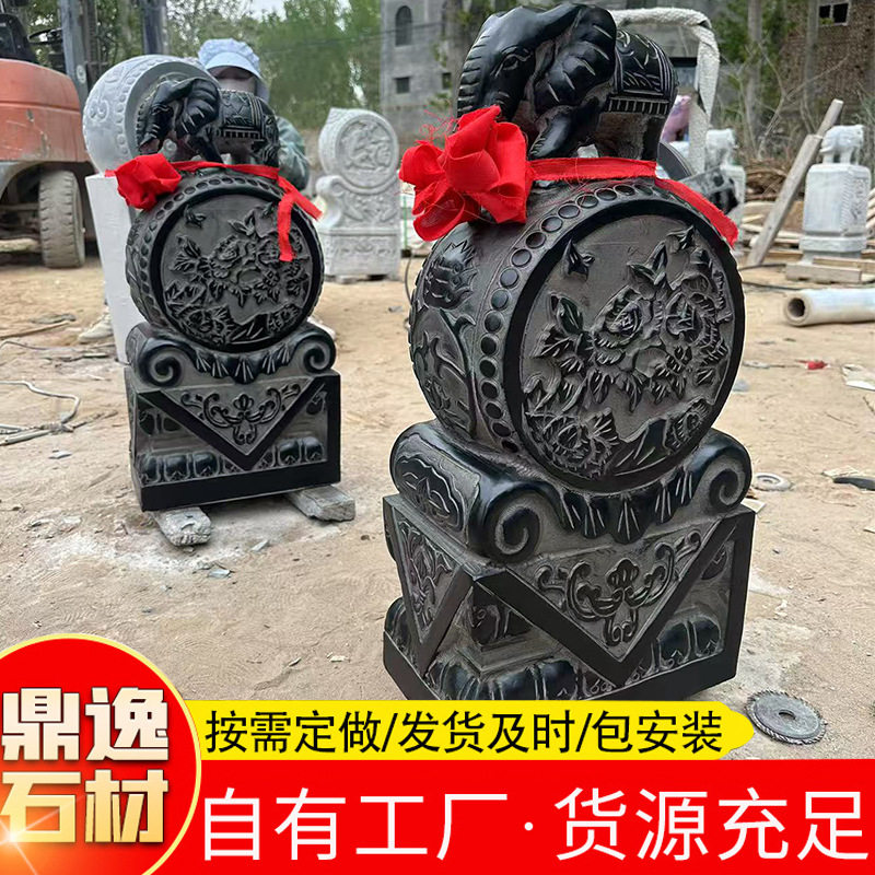 青石仿古抱鼓石大象门墩一对