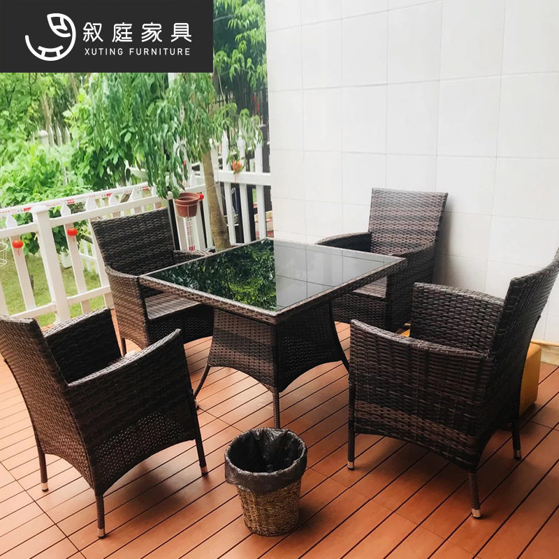 户外桌椅藤椅组合室外阳台别墅庭院休闲沙发露台花园防水防晒藤编