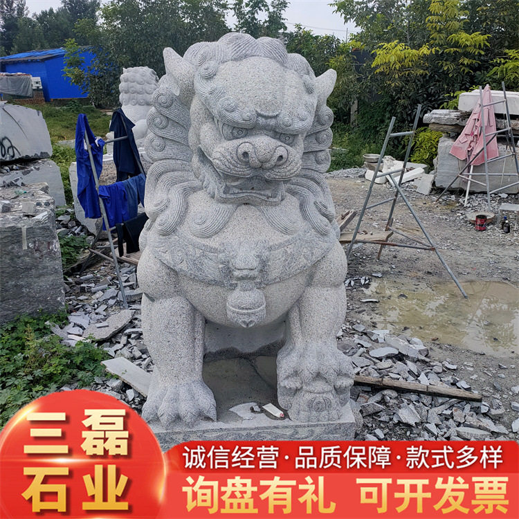 汉白玉石雕狮子大象一对门口