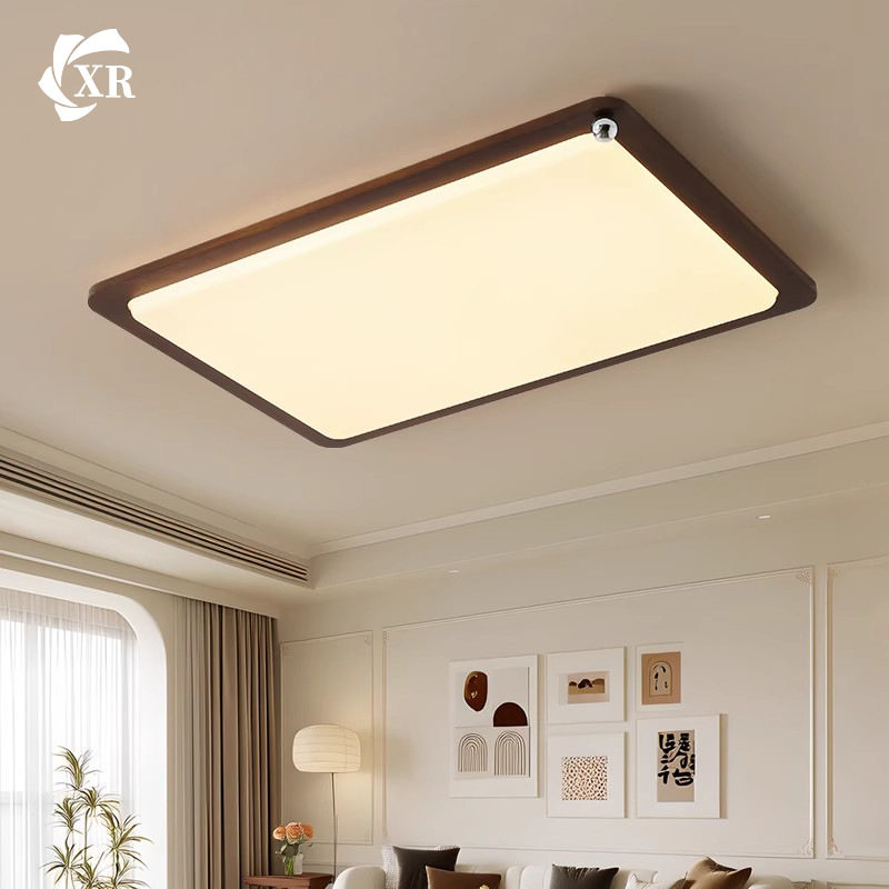 中古风客厅灯胡桃木纹色简约LED吸顶灯 新中式大气复古大厅主灯具